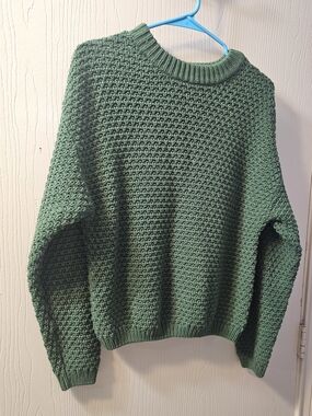 Forest Green Textured Crewneck Sweater Chunky Knit Sz M